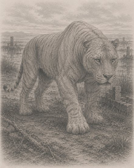 Illustration of a liger on the southern shore